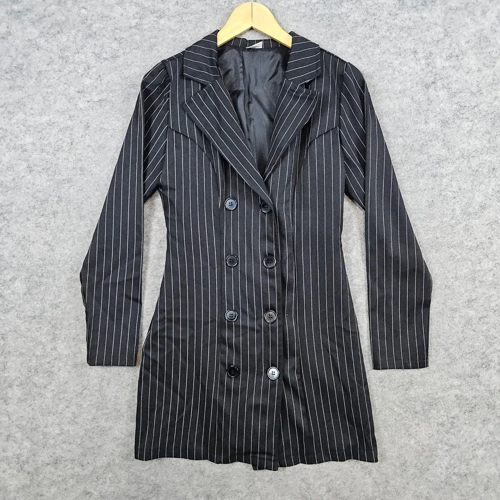 Spirit Halloween Pinstriped Long Blazer Black Double‎ Breasted Size M Gangster